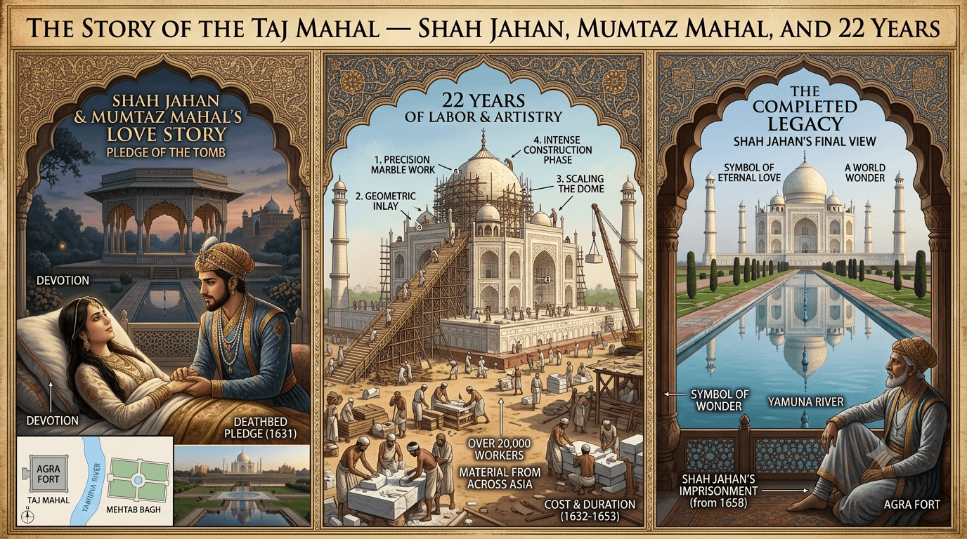 The Story of the Taj Mahal — Shah Jahan, Mumtaz Mahal, and 22 Years