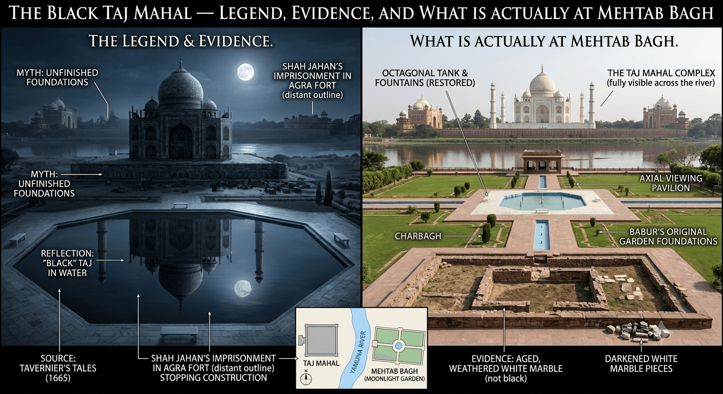 The Black Taj Mahal — Legend, Evidence, and What Is Actually at Mehtab Bagh